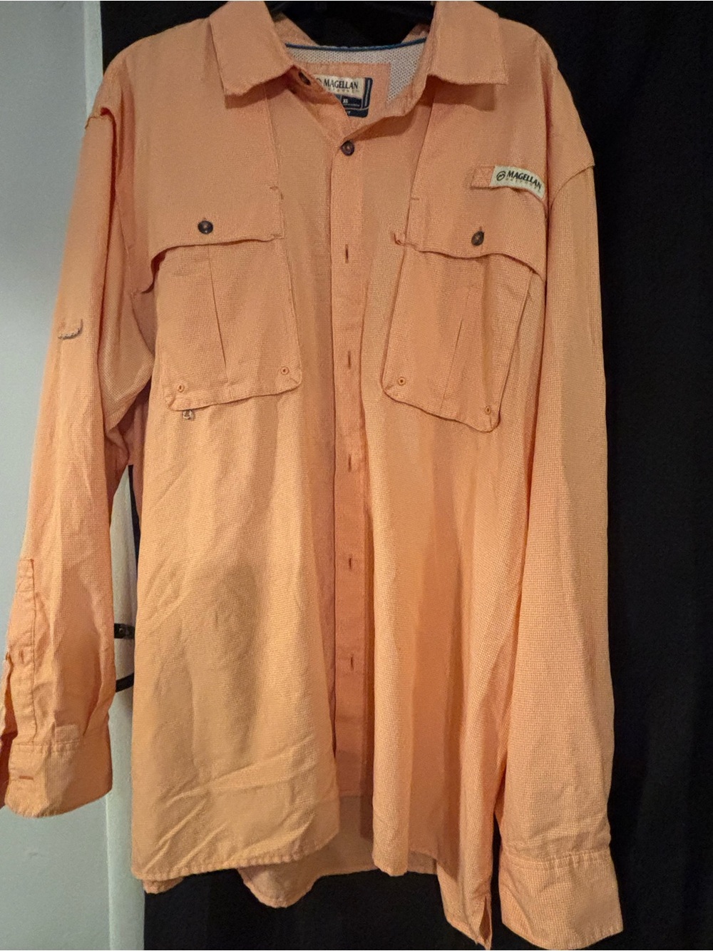 Magellan Outdoors Men’s Long-Sleeve Peach Button-Down Shirt